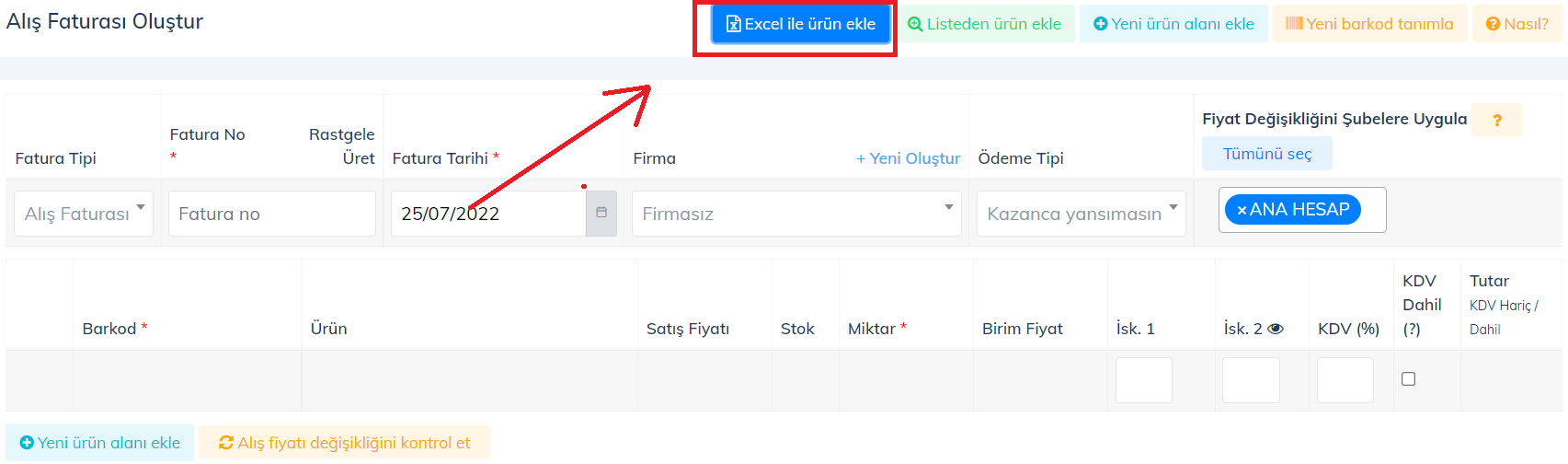 Web - Alış Faturasına Excel ile Ürün Nasıl Eklenir?